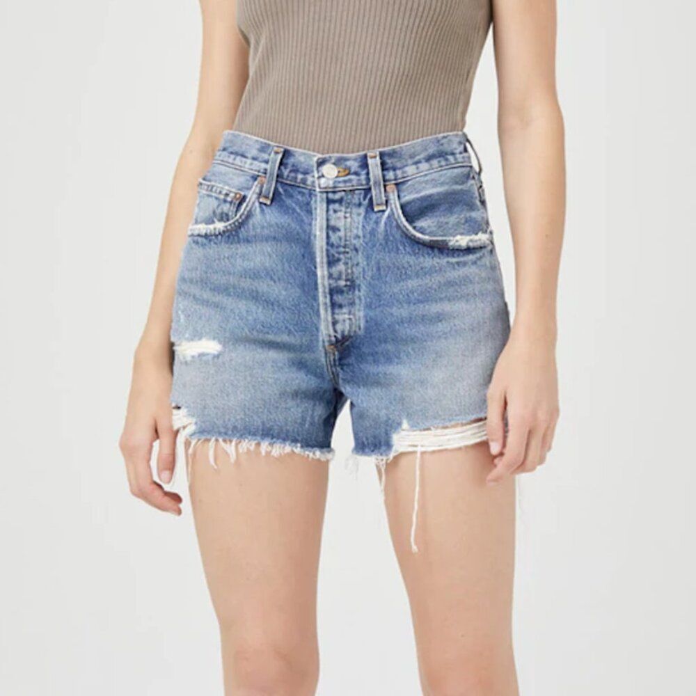 AGOLDE Dee High-Rise Jean Denim‎ Shorts in Distressed Turmoil wash 24 ~LIKE NEW
